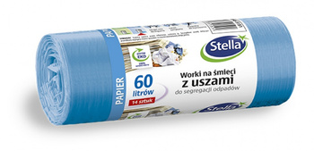 Worki z uszami STELLA, do segregacji odpadów papierowych, 60 l, 14 szt., niebieskie, niebieski