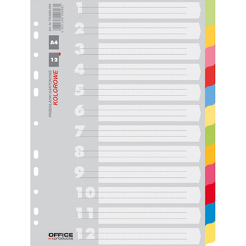 Przekładki OFFICE PRODUCTS, karton, A4, 223x297mm, 12 kart, mix kolorów