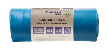Worki na śmieci DONAU ECO, z uchwytami Knoties, 60l, 10 szt., niebieskie