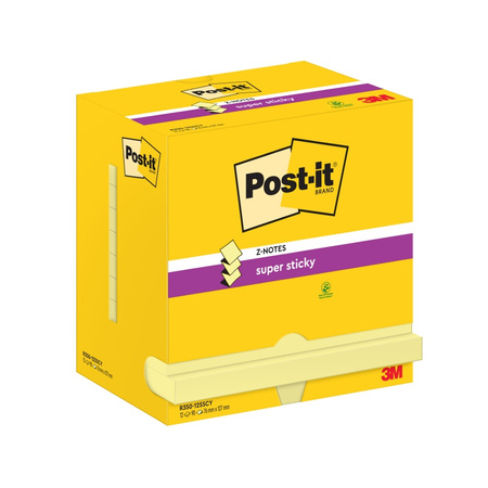 Karteczki samoprzylepne POST-IT Super Sticky Z-Notes do podajnika, 76x127mm, 12x90 kart., żółty
