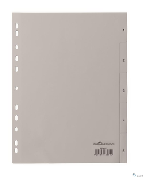 Przekładki PP A4 szare, nadr. indeks, 1-5, 5 części Szary 650510 DURABLE