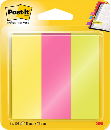 Zakładki indeksujące POST-IT® (671/3), papier, 25x76mm, 3x100 kart., mix kolorów