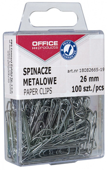 Spinacze metalowe OFFICE PRODUCTS, 26mm, w pudełku, 100szt., srebrne