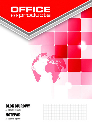 Blok biurowy OFFICE PRODUCTS, A4, w kratkę, 50 kart., 70gsm