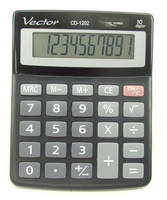 Kalkulator biurowy VECTOR KAV CD-1202 BLK, 10-cyfrowy, 103x130mm, czarny