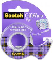 Taśma klejąca SCOTCH® Gift Wrap, do pakowania prezentów, na podajniku, 19mm, 7,5m, transparentna
