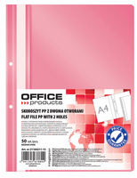 Skoroszyt OFFICE PRODUCTS, PP, A4, 2 otwory, 100/170mikr., wpinany, różowy