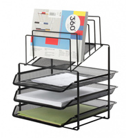 Zestaw na biurko Q-CONNECT Office Set, metalowy, z sorterem dokumentów, 3 szufladki, czarny