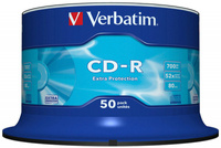 Płyta CD-R VERBATIM, 700MB, prędkość 52x, cake, 50szt., ekstra ochrona