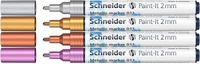 Marker akrylowy SCHNEIDER Paint-It Metallic, 2 mm, etui 4 szt., srebrny, złoty, miedziany, fioletowy