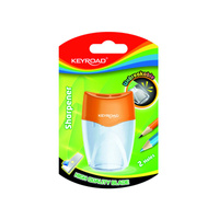 Temperówka plastikowa KEYROAD, nietłukąca, podwójna, z pojemnikiem, blister, mix kolorów