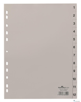 Przekładki PP A4 szare, nadr. indeks, 1-12, 1 0 części Szary 651210 DURABLE