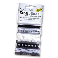 Wstążki materiałowe, białe i czarne, 6szt.