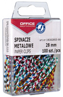 Spinacze metalowe OFFICE PRODUCTS Zebra, powlekane, 28mm, w pudełku, 100szt., mix kolorów