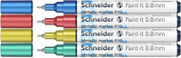 Marker akrylowy SCHNEIDER Paint-It Metallic, 0,8 mm, etui 4 szt., niebieski, czerowny, żółty, zielony