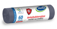 Worki na śmieci STELLA, z taśmą ściągającą, antybakteryjne, 60l, 10szt, szare, szary