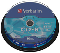 Płyta CD-R VERBATIM, 700MB, prędkość 52x, cake, 10szt., ekstra ochrona