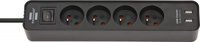 Listwa zasilająca BRENNENSTUHL ECOLOR, 4 gniazda, 2 x USB, długość przewodu: 1,5m, czarna