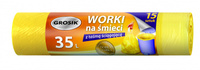 Worki na śmieci z taśmą GROSIK, HDPE, 35l, 15 szt., żółte