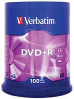 Płyta DVD+R VERBATIM AZO, 4,7GB, prędkość 16x, cake, 100szt., srebrny mat